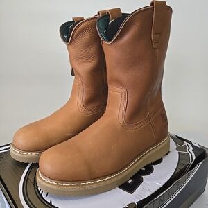 Georgia Boot Wedge Work Wellington Boot Tan Soft Leather Men's 10 G5153 NIB